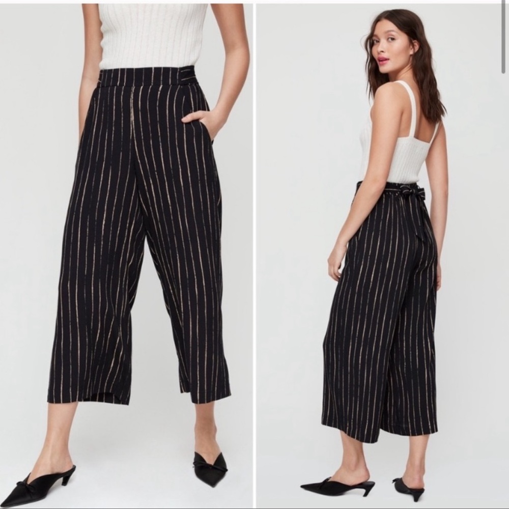 Aritzia Wilfred Black Faun Pant Striped Wide Leg size small